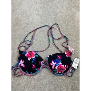 SUNDAZED Swimwear Women's Black‎ Multi Floral 34B/C Underwire Padded Bikini Top
